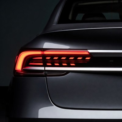 Gray Sedan Rear with Glowing Taillights