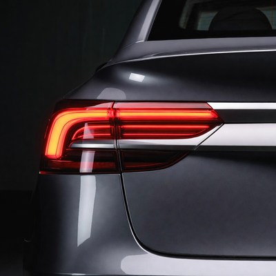 Gray Sedan Rear with Glowing Red Taillights