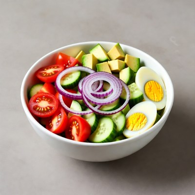 Fresh salad with tomatoes avocado eggs