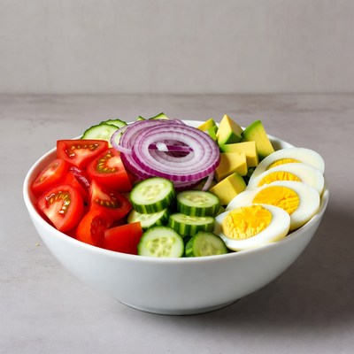 Fresh salad with tomatoes eggs avocado