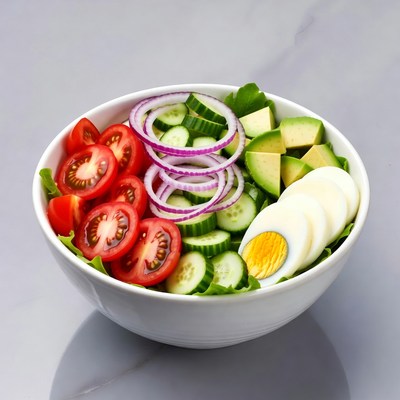 Fresh salad with tomatoes eggs avocado