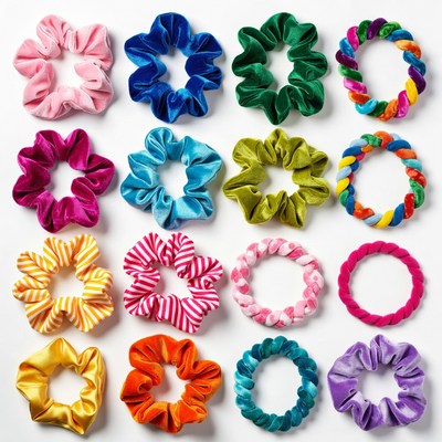 Colorful Velvet Scrunchies on White Background
