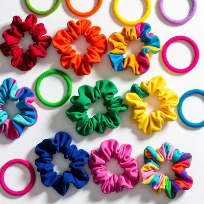 Colorful Fabric Hair Scrunchies on White Background