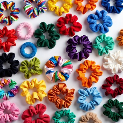 Colorful Scrunchies on White Background