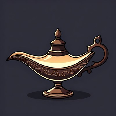 Golden genie lamp illustration