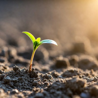 Young green sprout in soil