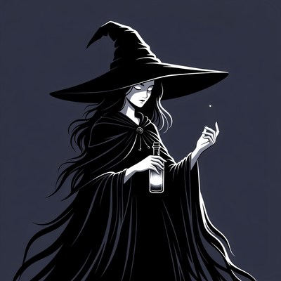Witch holding glowing potion bottle