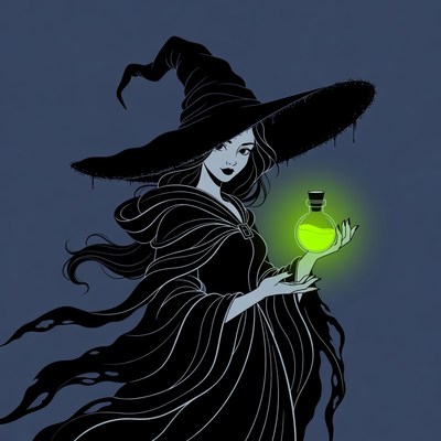 Witch holding glowing green potion