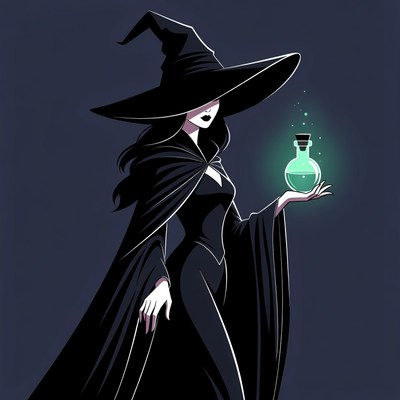 Witch holding glowing potion bottle