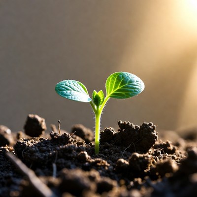 Green seedling sprouting from soil