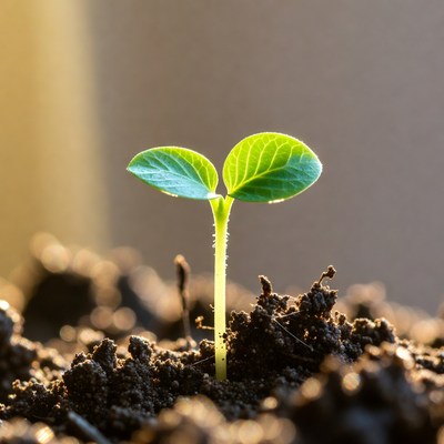 Green seedling sprouting from soil