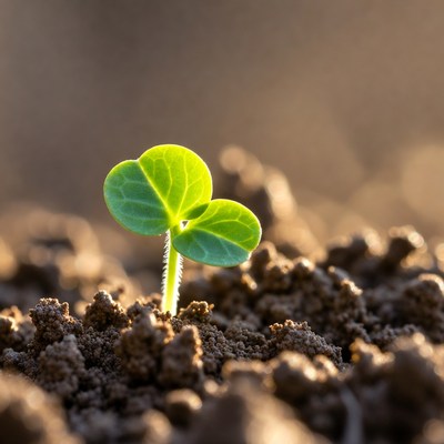Green seedling sprouting from soil