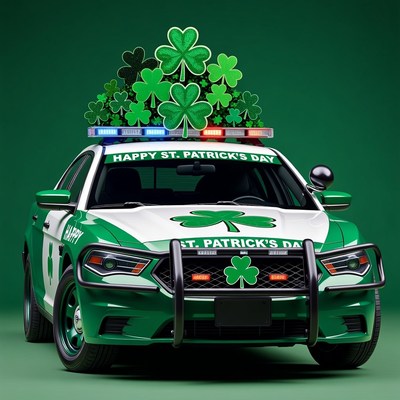 St. Patrick's Day Police Car with Shamrocks