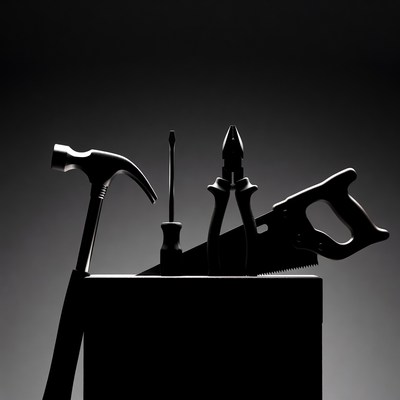 Silhouette of Hammer Pliers Screwdriver Saw