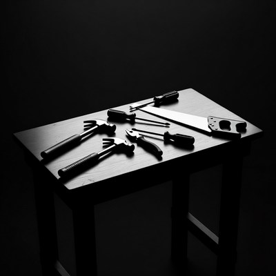 Assorted Tools on Wooden Table