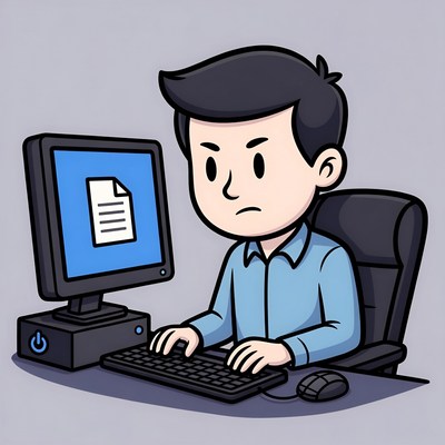 Man frustrated typing on computer