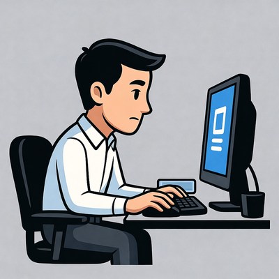 Man working on computer illustration