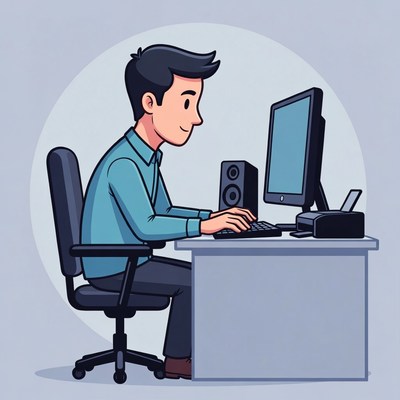 Man working at computer desk