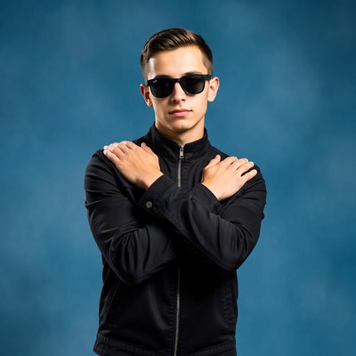 Young man with arms crossed sunglasses