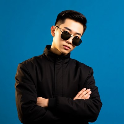 Asian man in sunglasses arms crossed