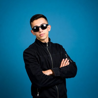Young Latino man in sunglasses arms crossed