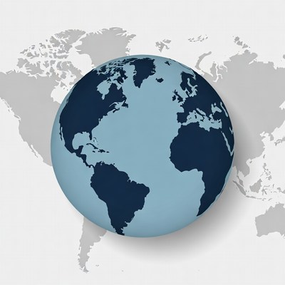 Blue Earth Globe on White Background