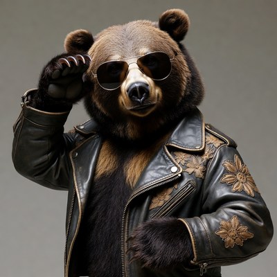 Cool bear wearing sunglasses and leather jacket