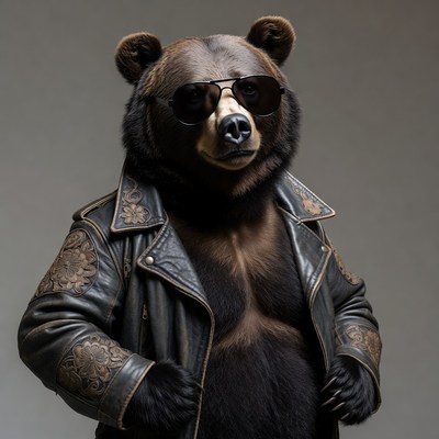 Bear wearing sunglasses and leather jacket