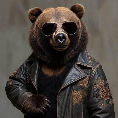 Bear wearing sunglasses and leather jacket