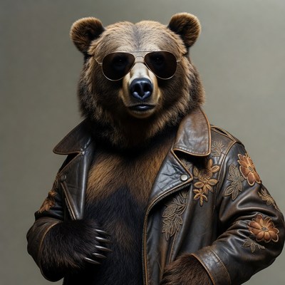 Bear wearing sunglasses and leather jacket