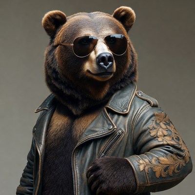 Bear wearing sunglasses and leather jacket