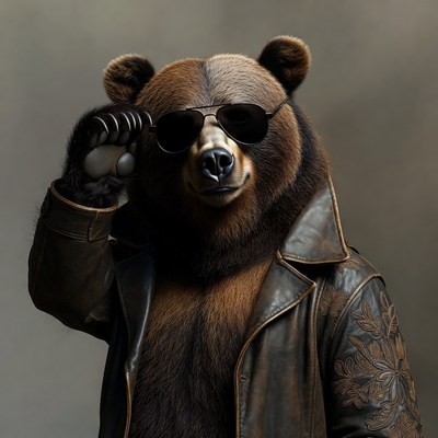 Bear wearing sunglasses and leather jacket