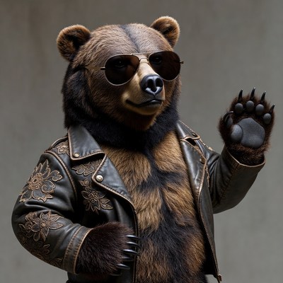 Bear wearing sunglasses waving hello