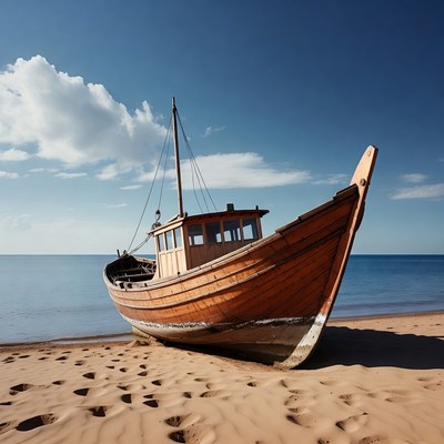 Old wooden boat on beach