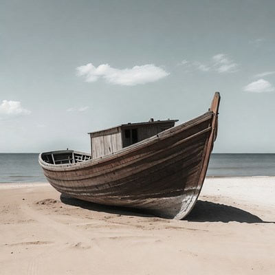 Abandoned Wooden Boat on Beach