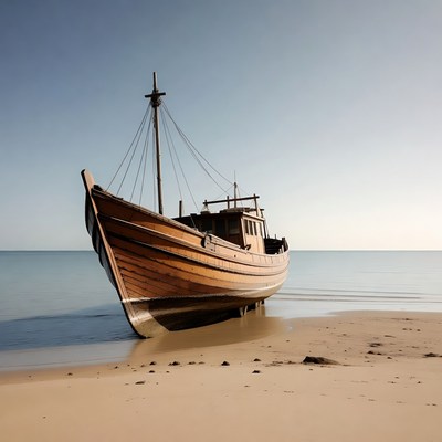Old wooden boat on beach