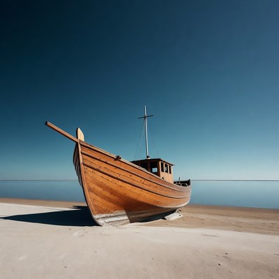 Wooden boat on sandy beach