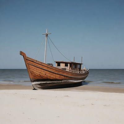 Abandoned Wooden Boat on Beach