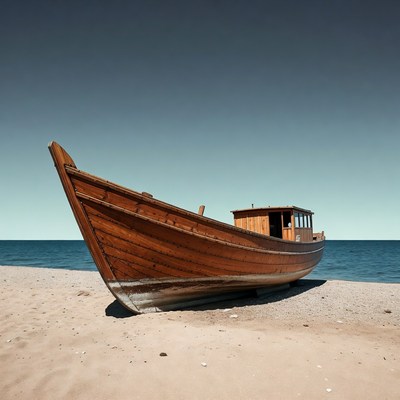 Wooden boat on sandy beach