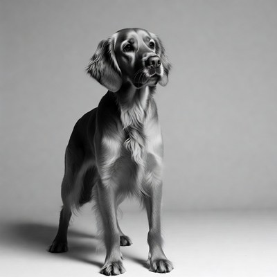 Golden Retriever standing on gray background