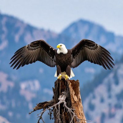 Bald eagle perched on stump