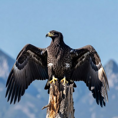 Bald Eagle Perched on Stump