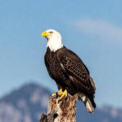 Bald eagle perched on stump