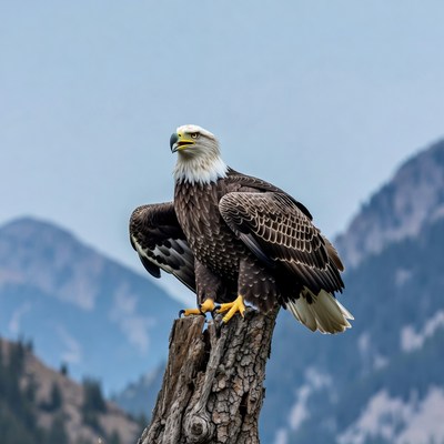 Bald eagle perched on stump