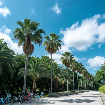 Palm Trees Lining Park Pathway