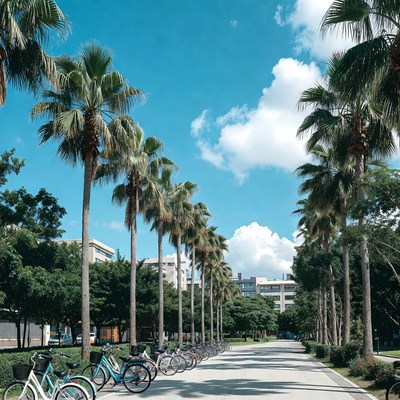 Palm trees lining bike parking path