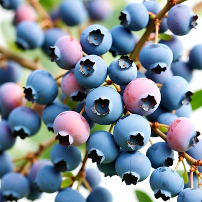 Fresh blueberries on branch