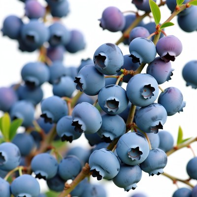 Fresh blueberries on branch
