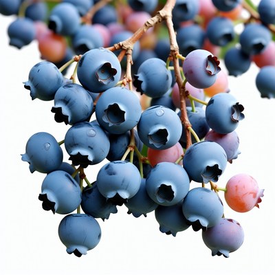Fresh blueberries on branch