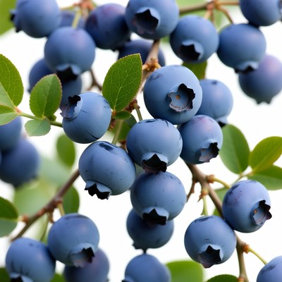Fresh blueberries on branch